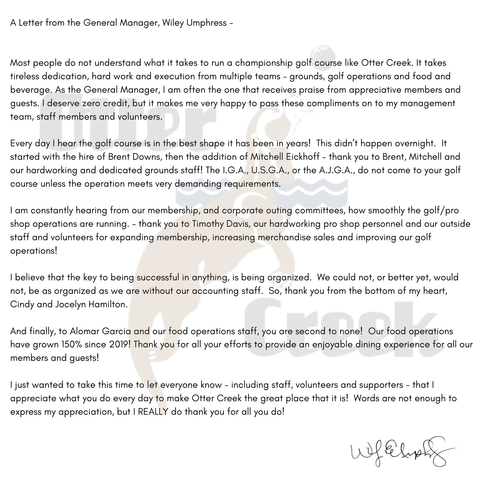 A Letter from the General Manager 1